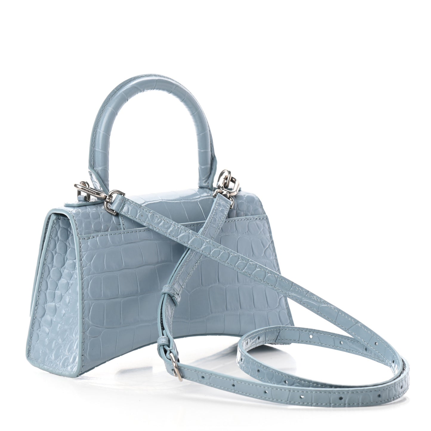 Shiny Calfskin Crocodile Embossed Hourglass Top Handle Bag XS Blue