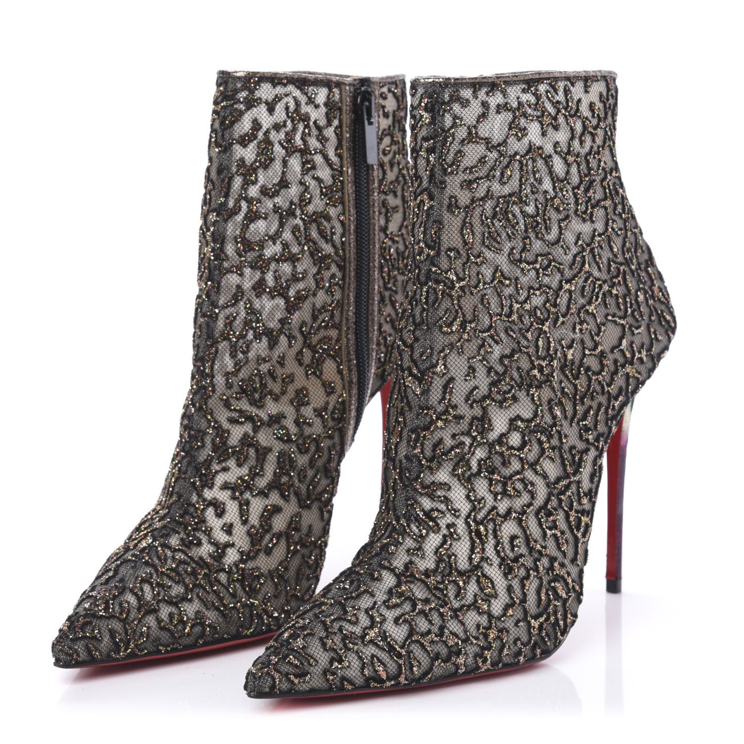 Christian Louboutin Mesh Glitter Nancy Bootie 100 Ankle Boots 42 Black 3 of 8
