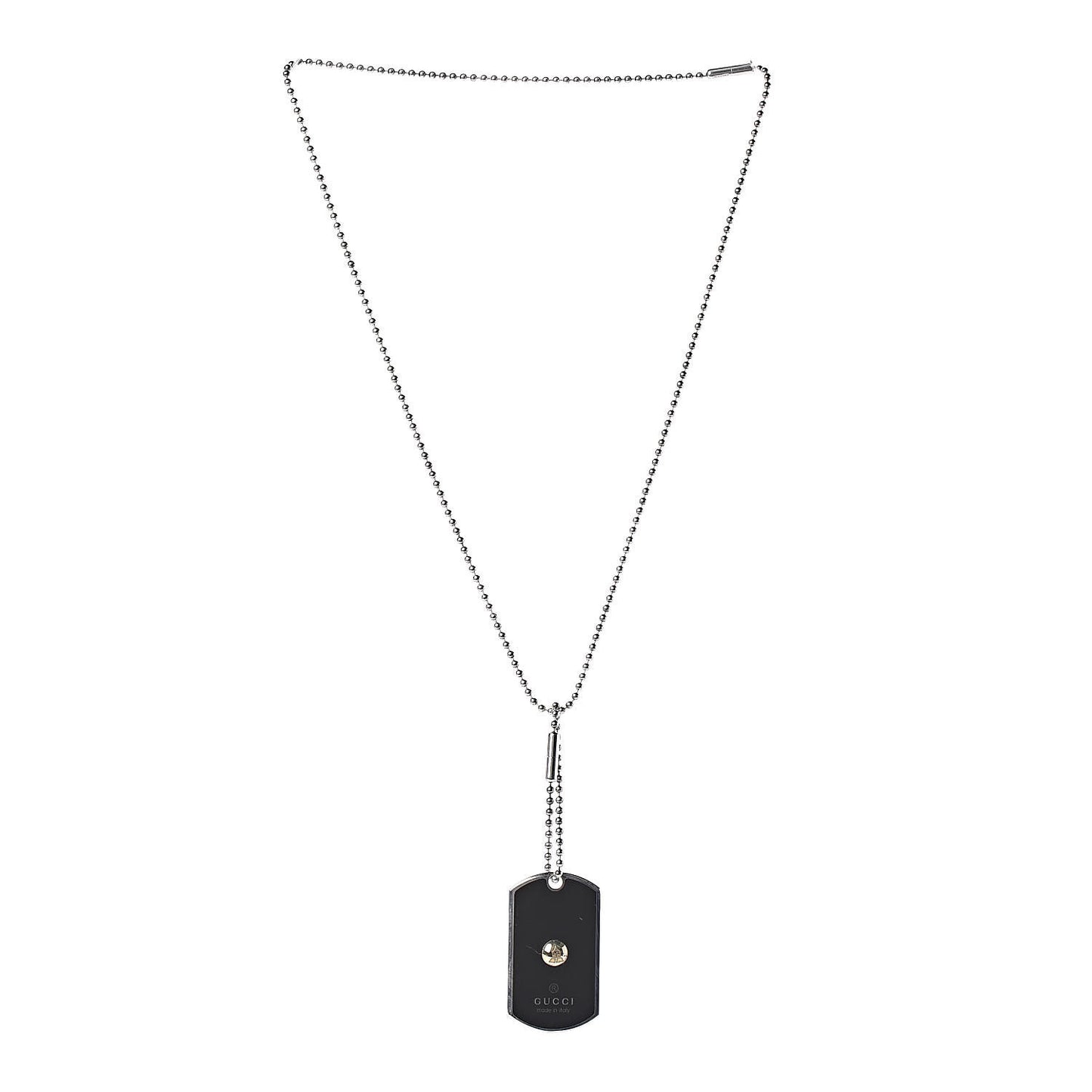 Sterling Silver 18K Yellow Gold Enamel Grammy Dog Tag Necklace Black