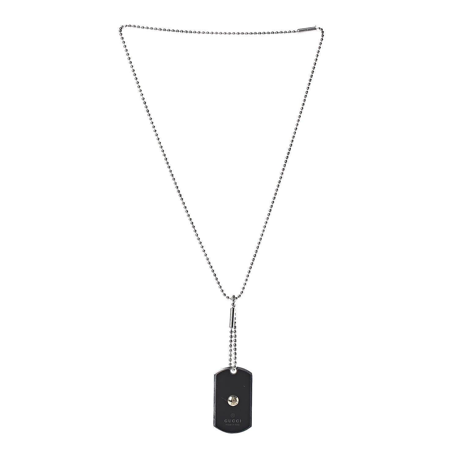 Gucci Sterling Silver 18K Yellow Gold Enamel Grammy Dog Tag Necklace Black 3 of 4