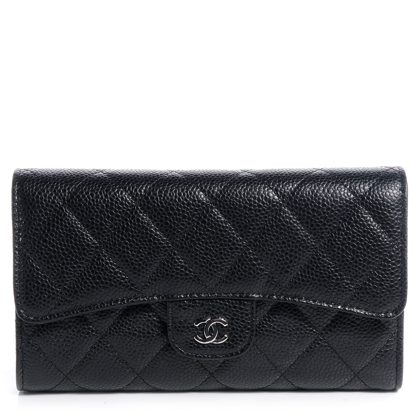 Caviar Quilted Large Flap Wallet Black