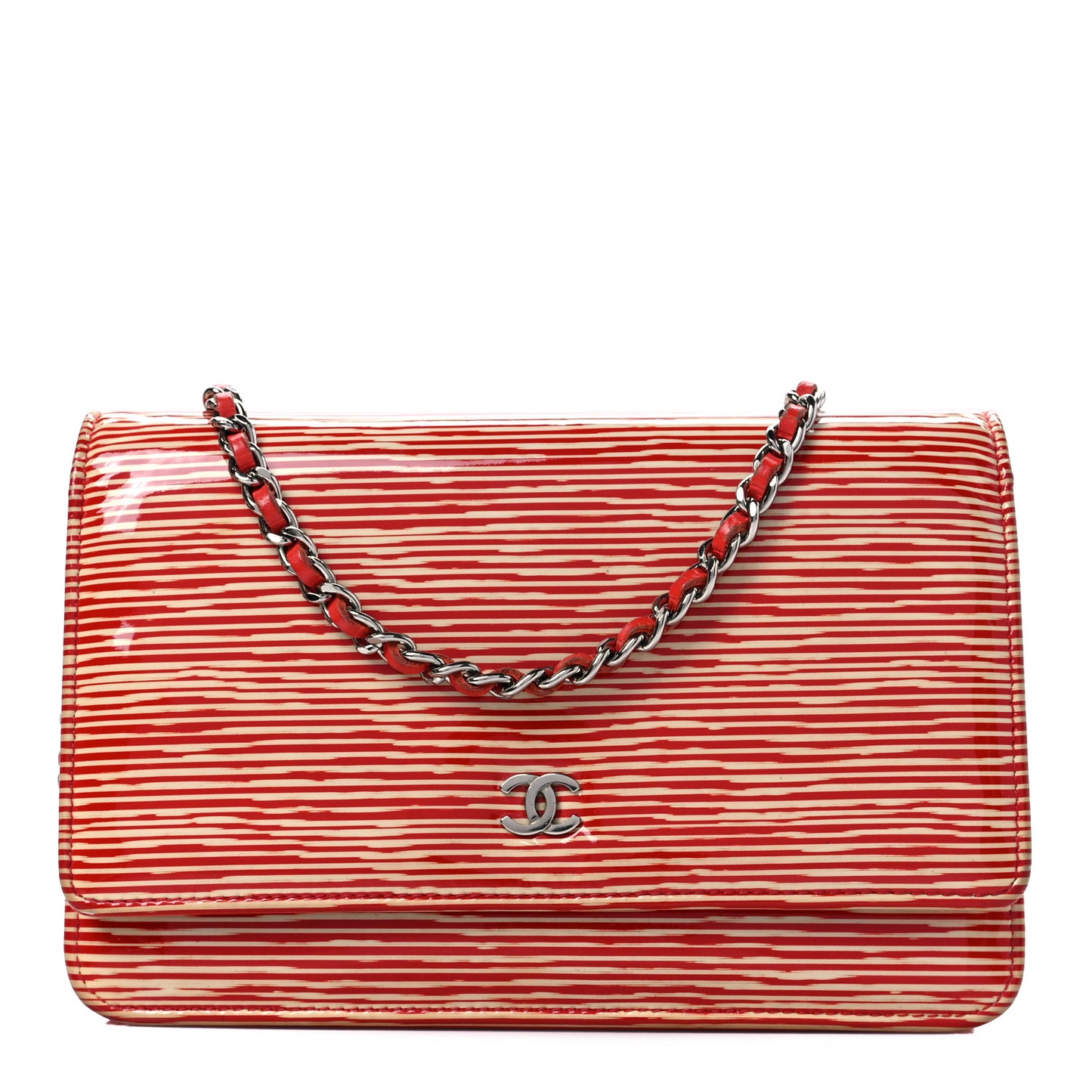 Patent Striped Wallet On Chain WOC Red