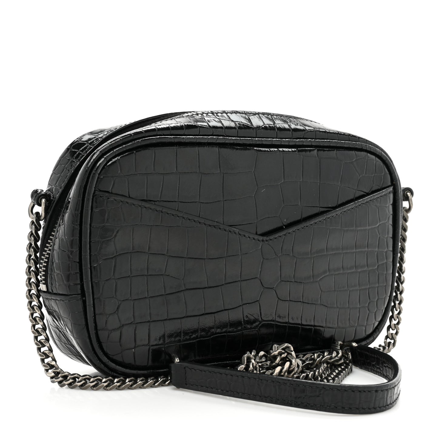 Calfskin Crocodile Embossed Monogram Mini Lou Camera Bag Black