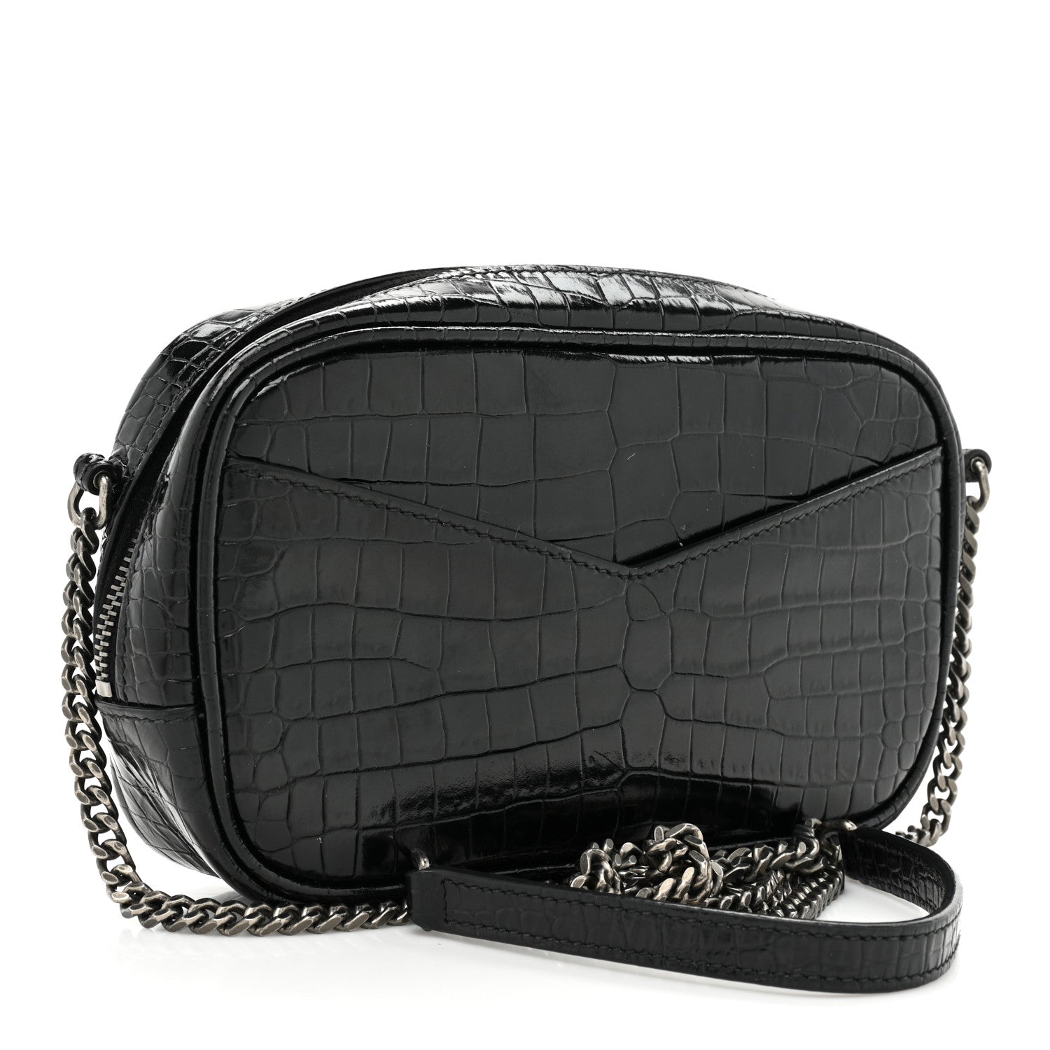 Saint Laurent Calfskin Crocodile Embossed Monogram Mini Lou Camera Bag Black 3 of 12