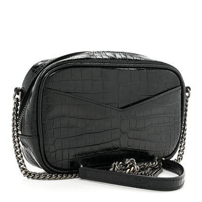 Saint Laurent Calfskin Crocodile Embossed Monogram Mini Lou Camera Bag Black 3 of 12