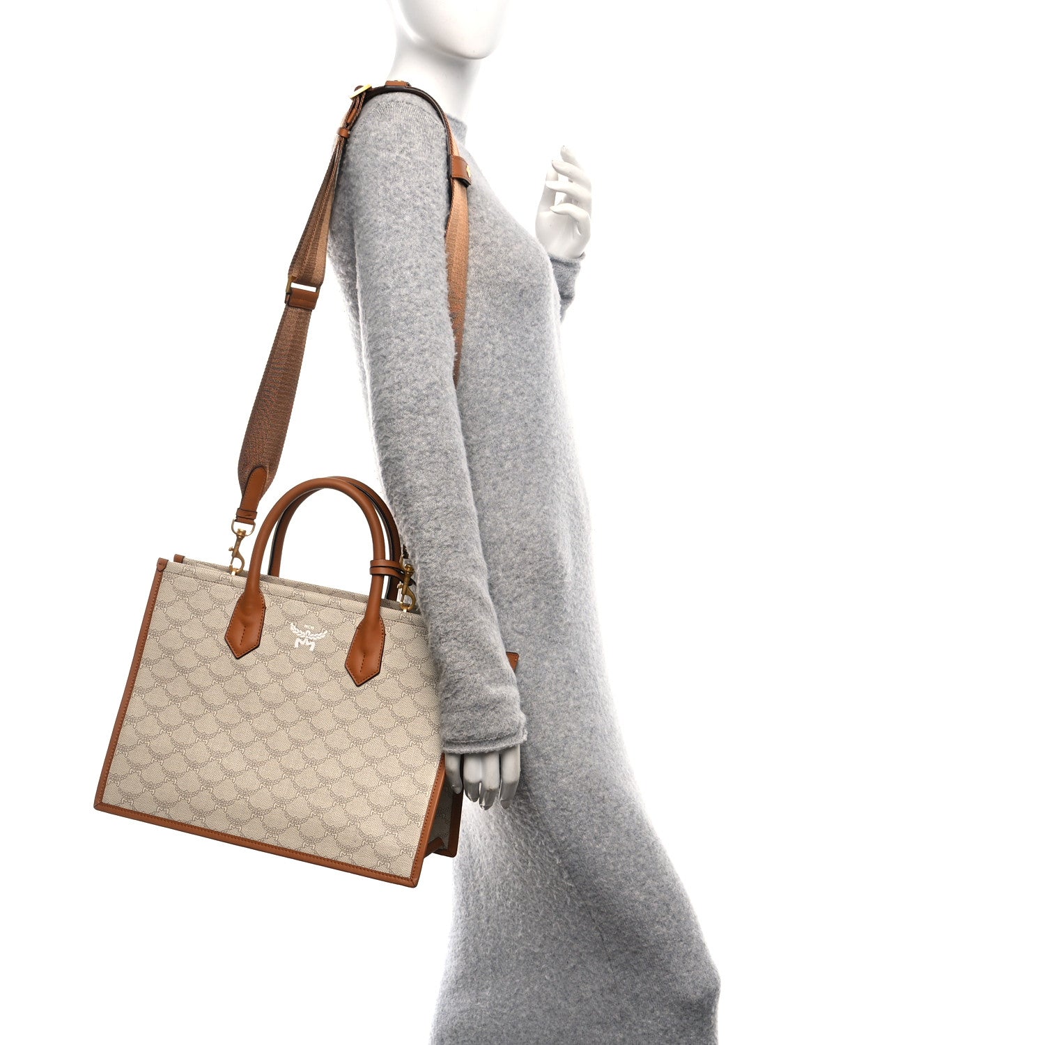 MCM Lauretos Nappa Medium Himmel Shopper Tote Oatmeal 2 of 9