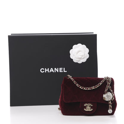 Chanel Velvet Quilted Mini Pearl Crush Flap Burgundy 11 of 11