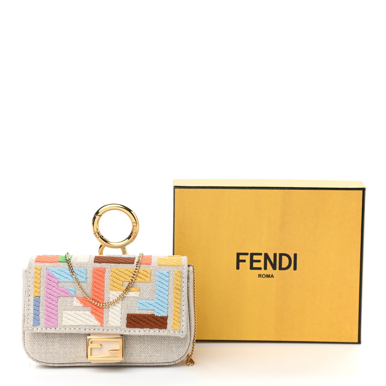 Fendi Kuban Canvas FF Embroidered Nano Baguette Charm Grezzo Multicolor 11 of 11