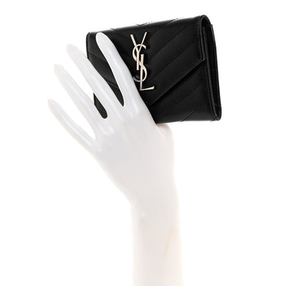 Saint Laurent Grain De Poudre Matelasse Chevron Small Monogram Envelope Wallet Black 2 of 7