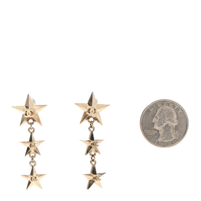 Chanel Metal CC Triple Star Drop Earrings Gold 2 of 4