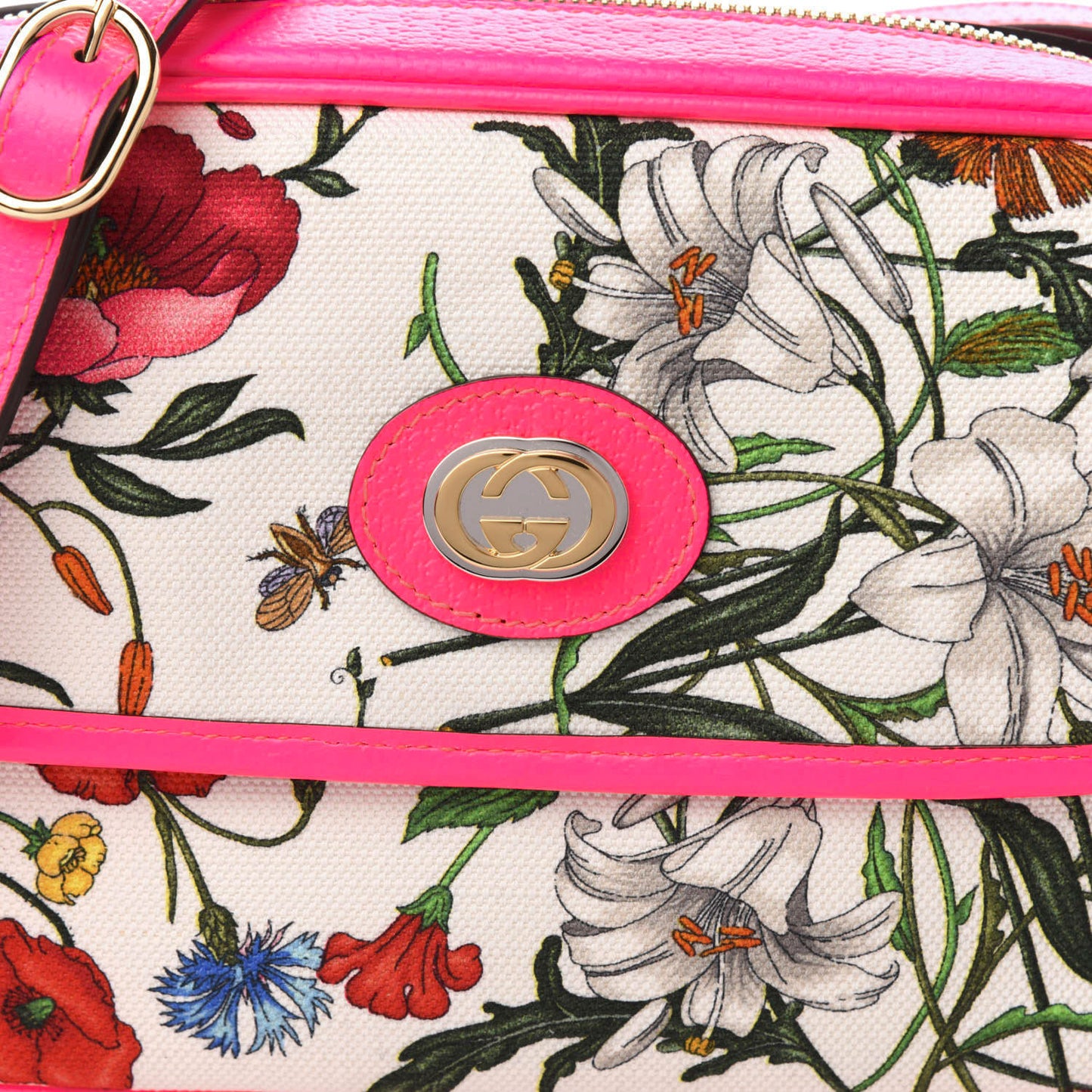 Canvas Flora Floral Shoulder Bag White Fuchsia Fluo