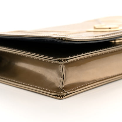 Christian Dior Metallic Patent Micro-Cannage Diorama Wallet on Chain Pouch Gold 9 of 12
