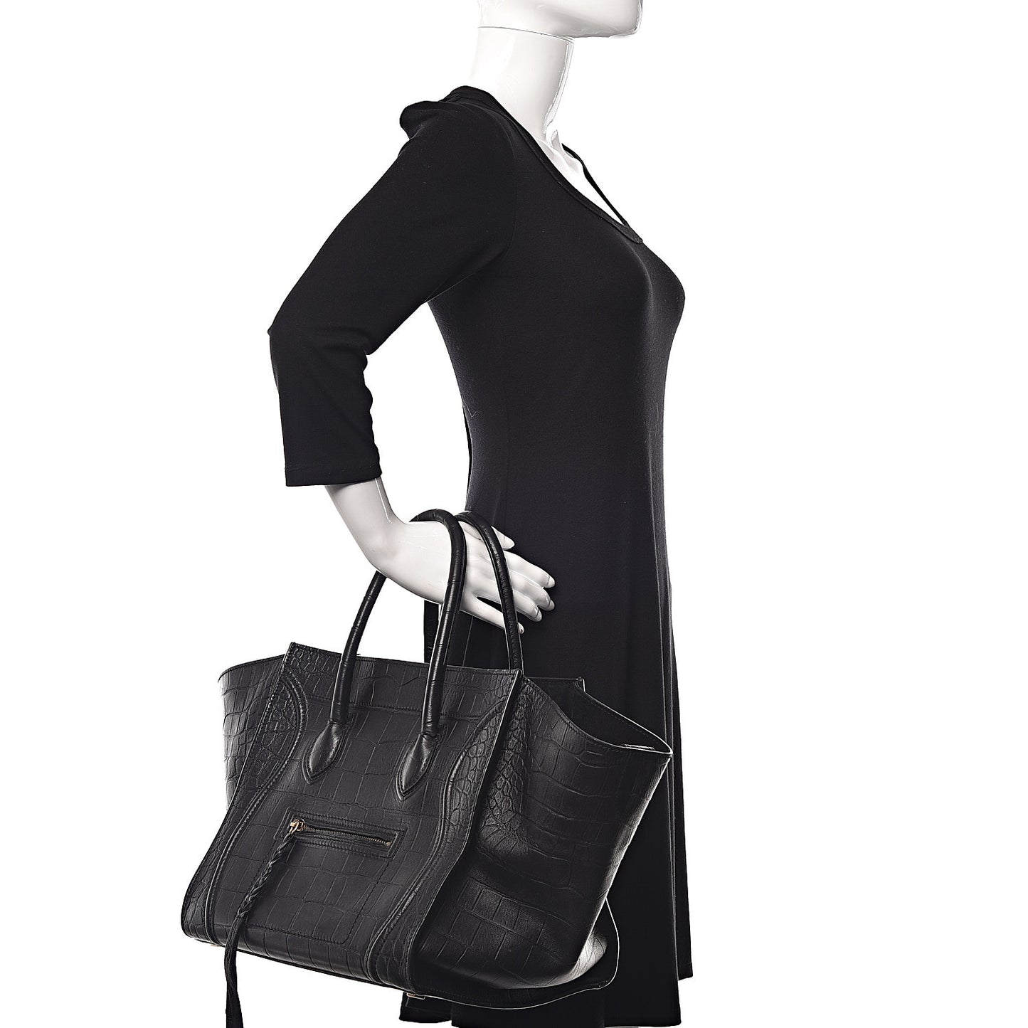 Crocodile Embossed Calfskin Medium Phantom Luggage Black