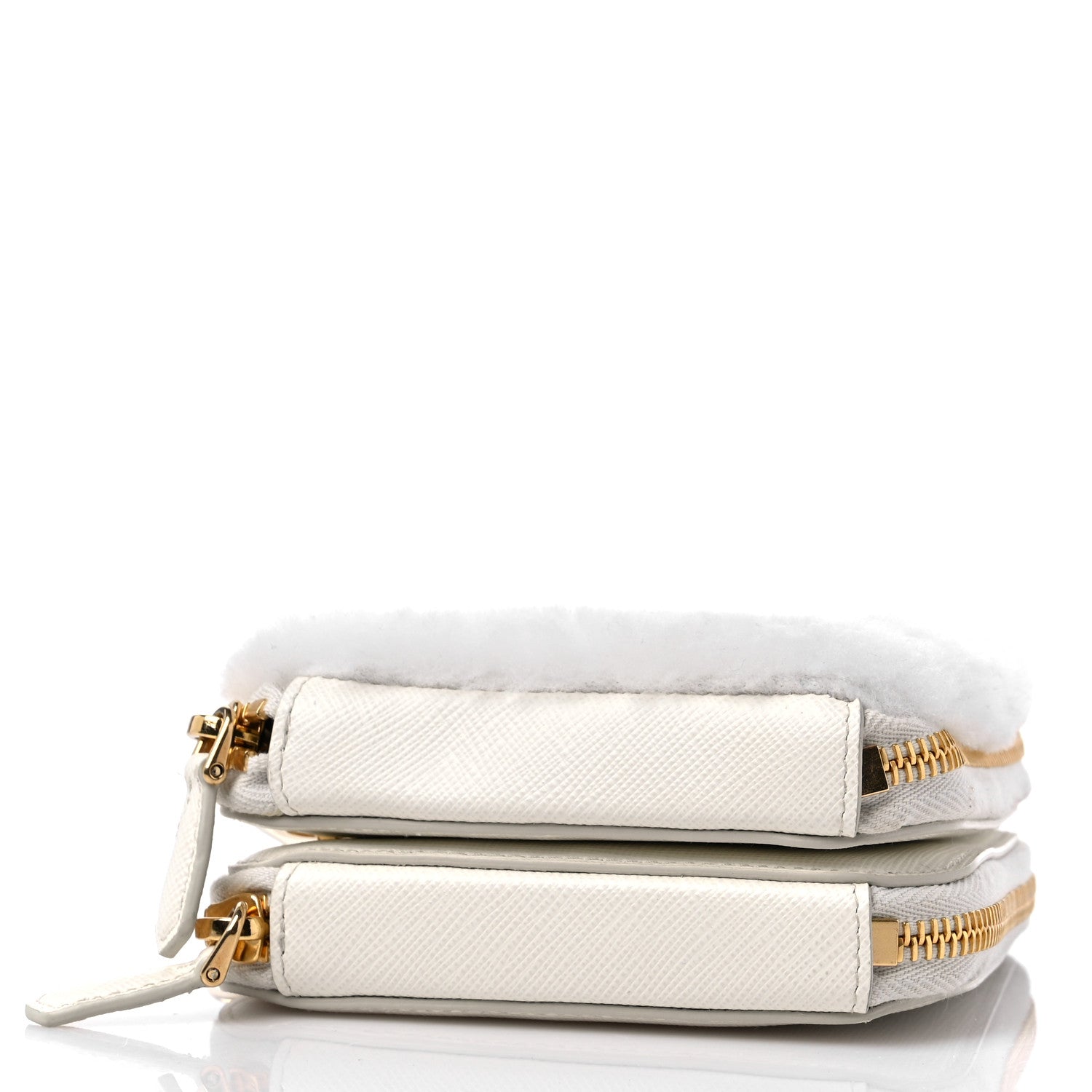 Prada Saffiano Shearling Triangle Mini Pouch White 4 of 10