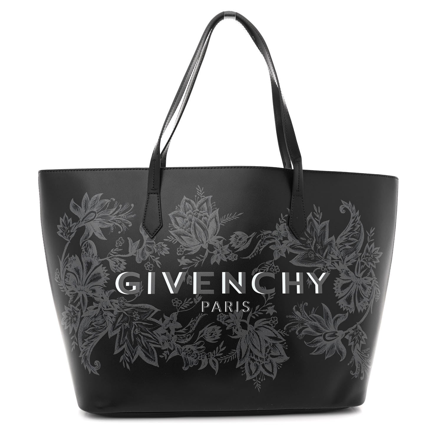 Givenchy Smooth Calfskin Floral Print Logo Wing Shopper Tote Black White 1 of 13