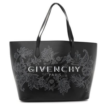 Givenchy Smooth Calfskin Floral Print Logo Wing Shopper Tote Black White 1 of 13