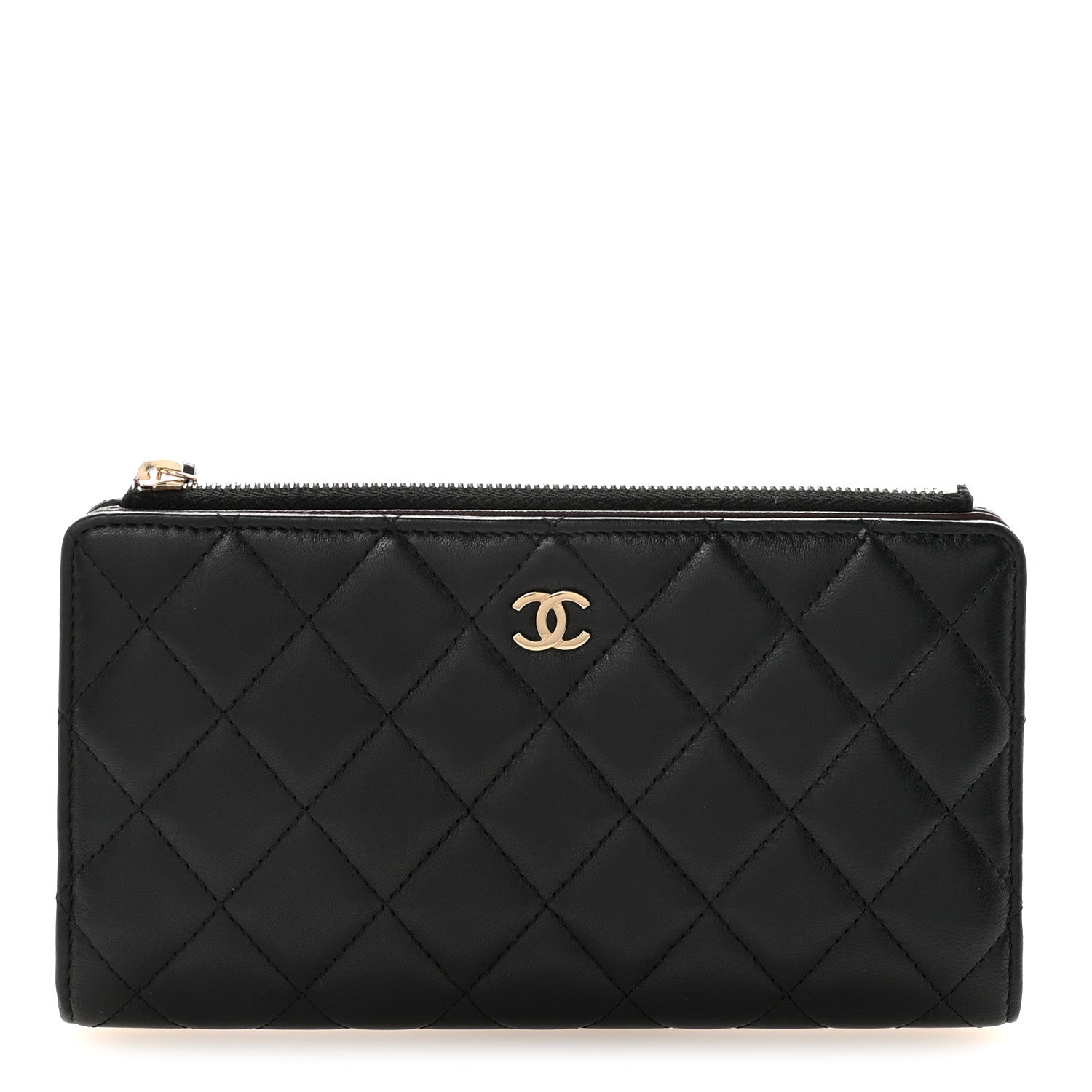 Chanel Lambskin Quilted Long Zip Wallet Black 1 of 8