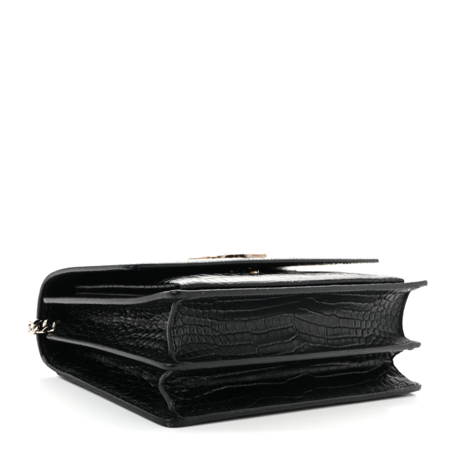 Saint Laurent Calfskin Crocodile Embossed Medium Monogram Sunset Black 4 of 9