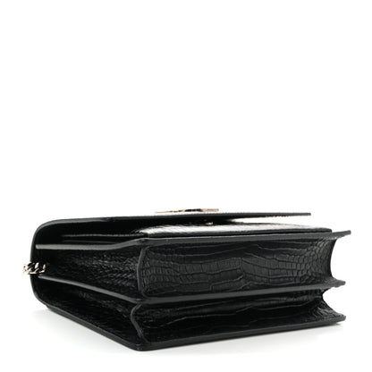 Saint Laurent Calfskin Crocodile Embossed Medium Monogram Sunset Black 4 of 9
