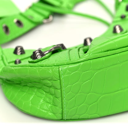 Balenciaga Extra Supple Calfskin Crocodile Embossed Le Cagole Shoulder Bag XS Acid Green 10 of 11
