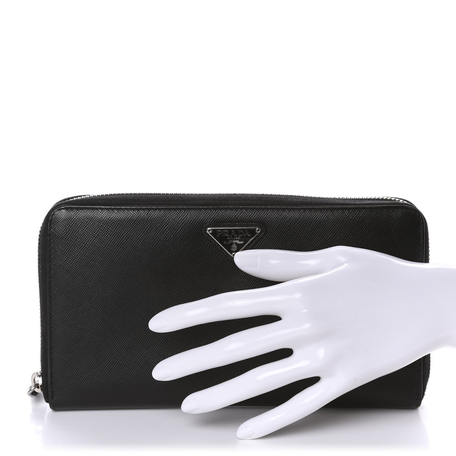 Prada Saffiano Large Zip Around Travel Wallet Black 2 of 6