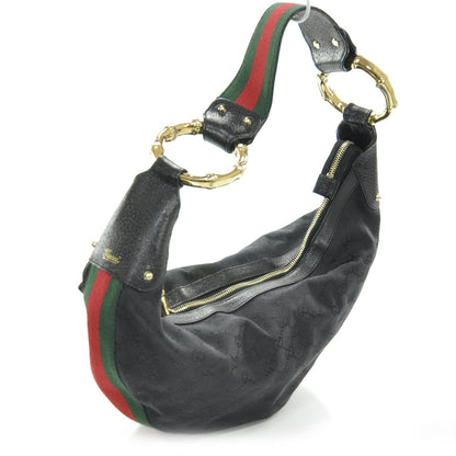 Gucci Monogram Web Bamboo Ring Hobo Black 3 of 8