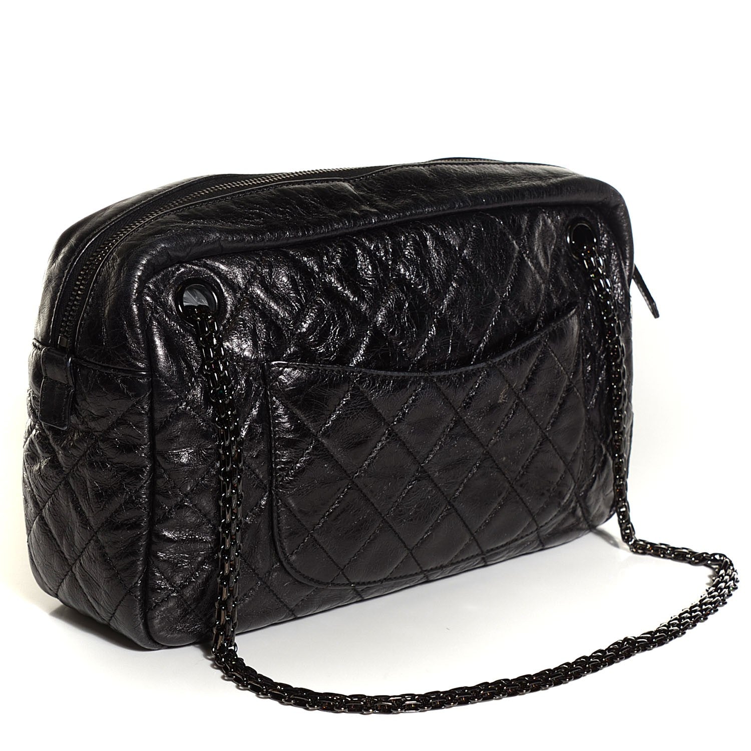 Chanel Metallic Aged Calfskin Quilted Medium Reissue Camera Case Black 3 of 7