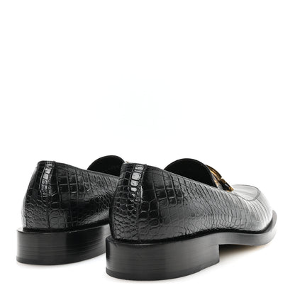 Fendi Crocodile Embossed Mens Baguette Loafers 8 Black 5 of 8