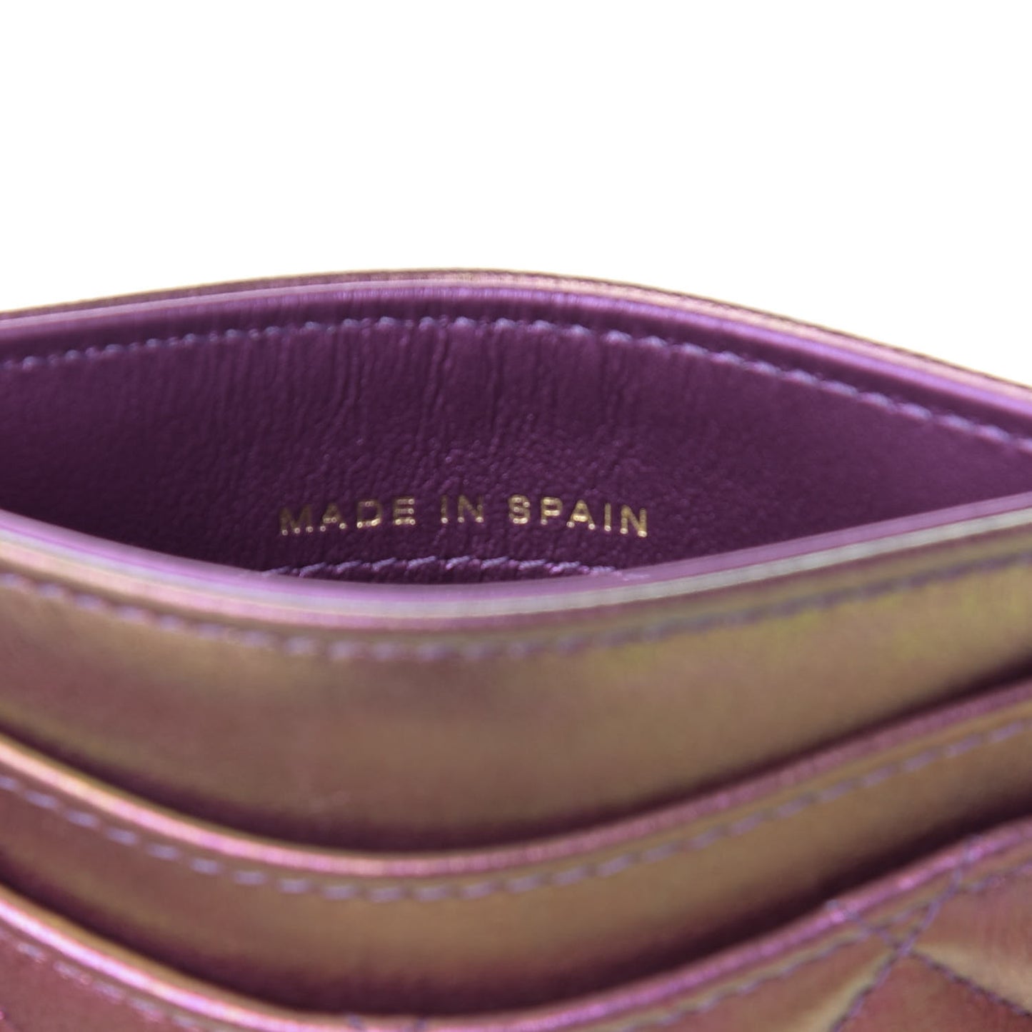 Iridescent Lambskin Quilted Card Holder Purple