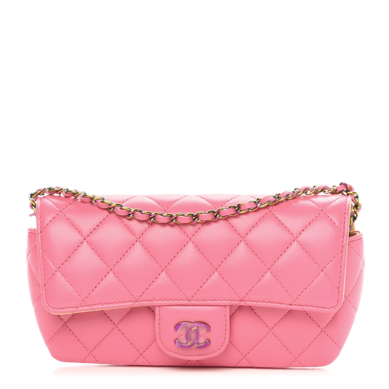 Chanel Lambskin Quilted Glasses Case With Chain Pink Yellow 1 of 12