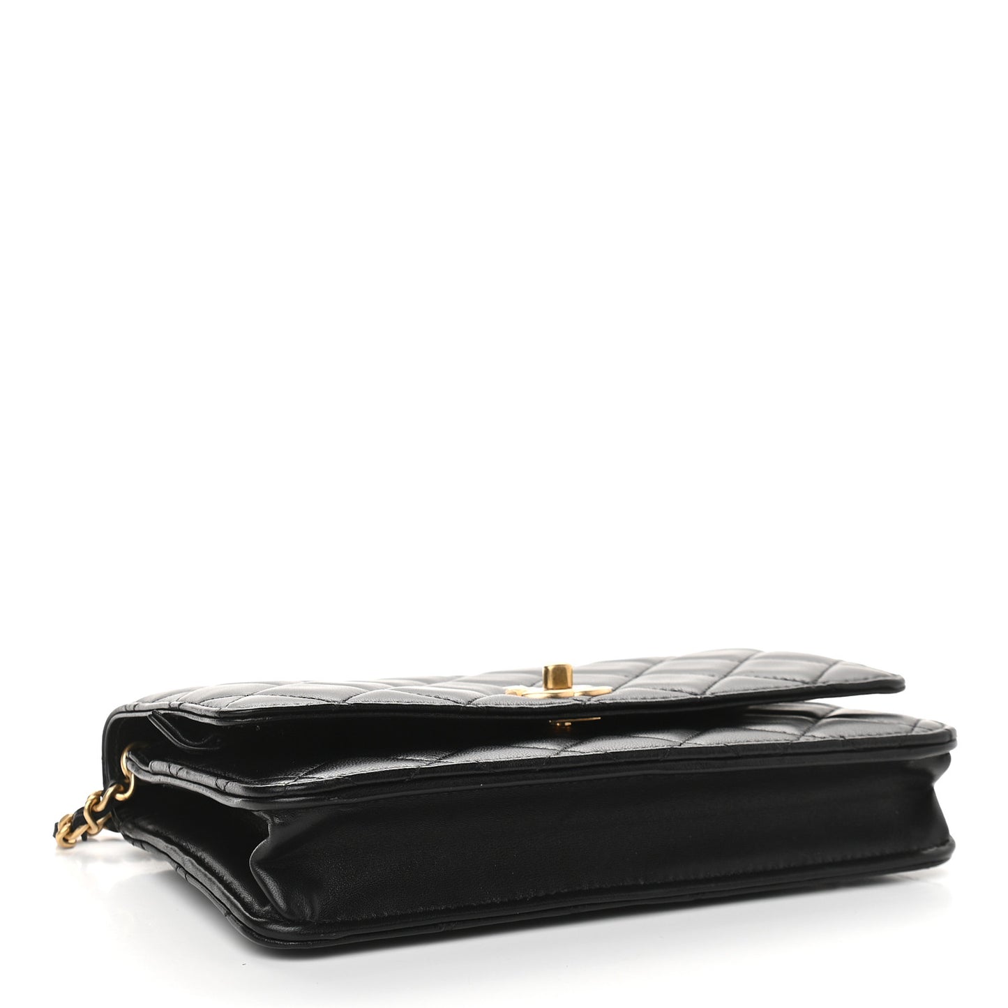 Lambskin Quilted CC Pearl Crush Wallet on Chain WOC Black