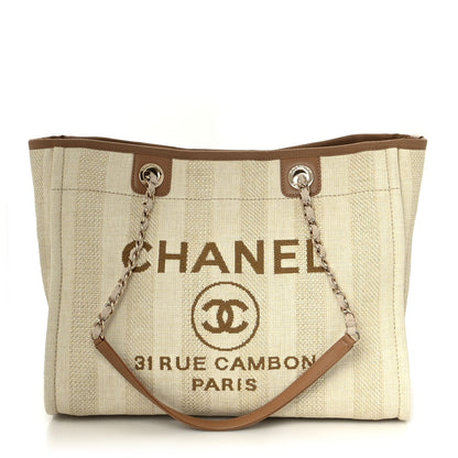 Chanel Mixed Fibers Calfskin Striped Small Deauville Tote Beige 1 of 10