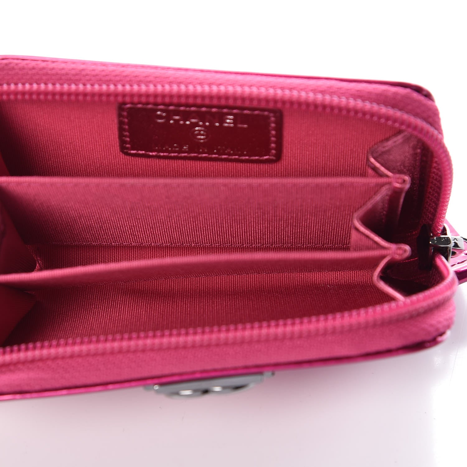Chanel Metallic Patent Quilted Zip Around Boy Coin Purse Wallet Fuchsia 5 of 8