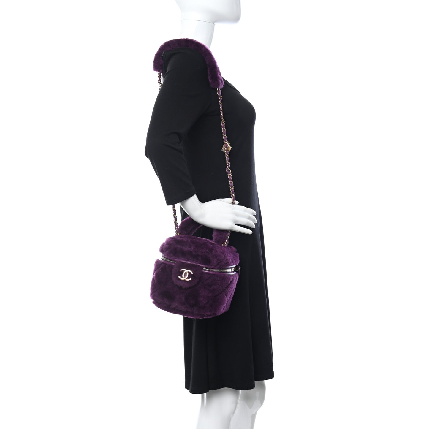 Shearling Lambskin Quilted Small Vanity Case Purple