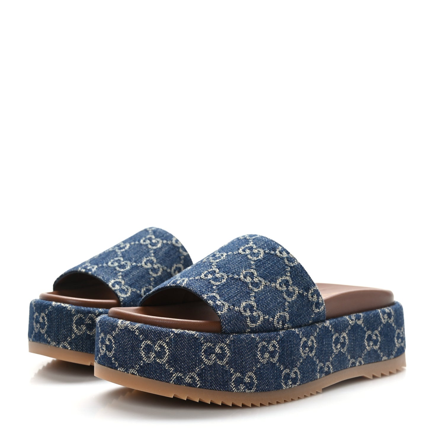 New Denim GG Monogram Angelina Platform 55mm Slide Sandals 35.5 Blue Tea