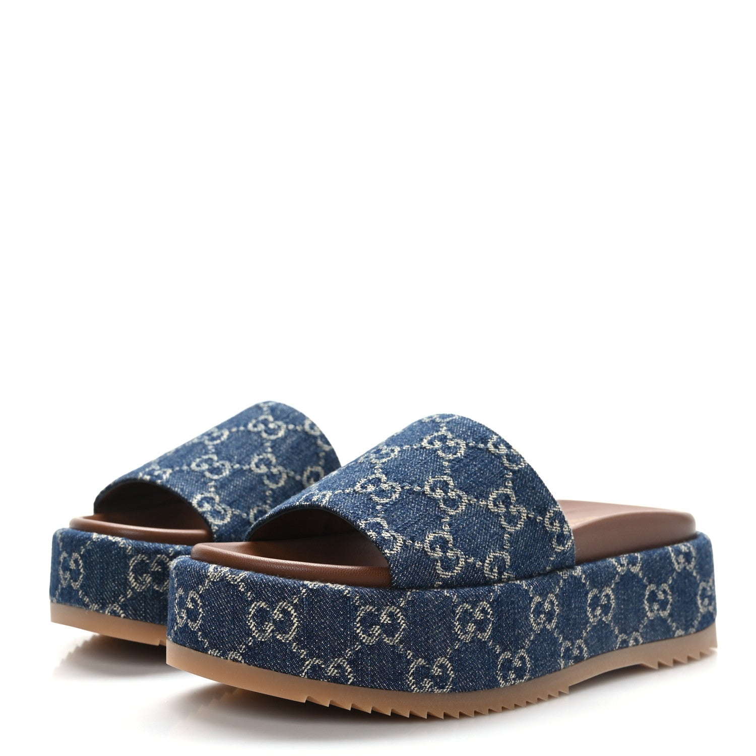 Gucci New Denim GG Monogram Angelina Platform 55mm Slide Sandals 35.5 Blue Tea 3 of 9
