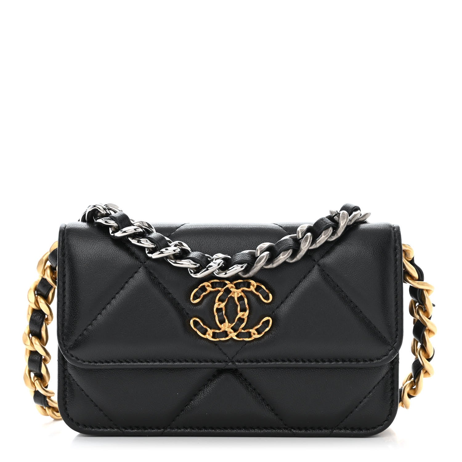 Chanel Lambskin Quilted Chanel 19 Clutch With Chain Black 1 of 12