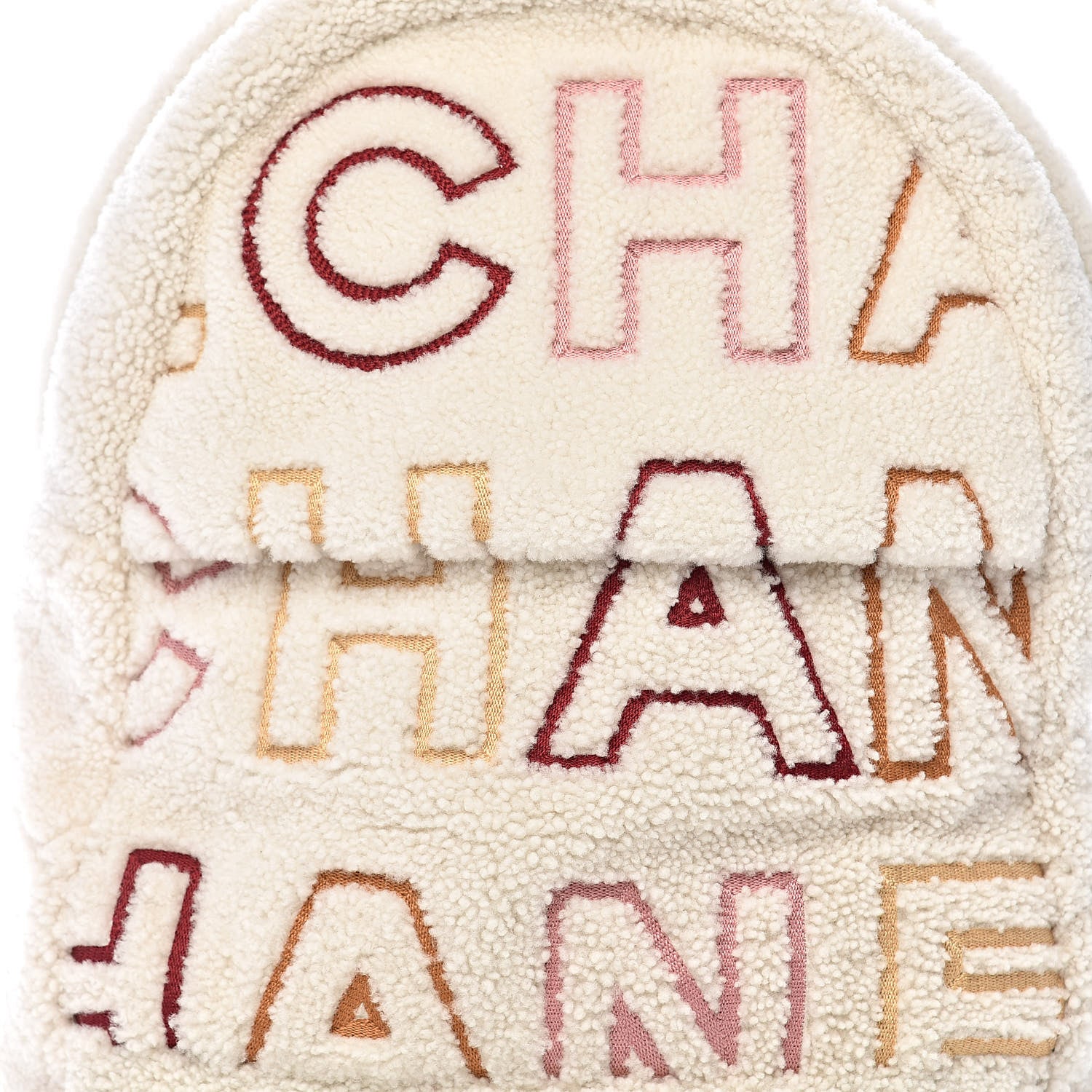 Chanel Shearling Sheepskin Coco Neige Backpack White Burgundy Beige 10 of 10