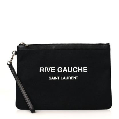 Saint Laurent Linen Canvas Rive Gouche Zipped Pouch Black 1 of 8