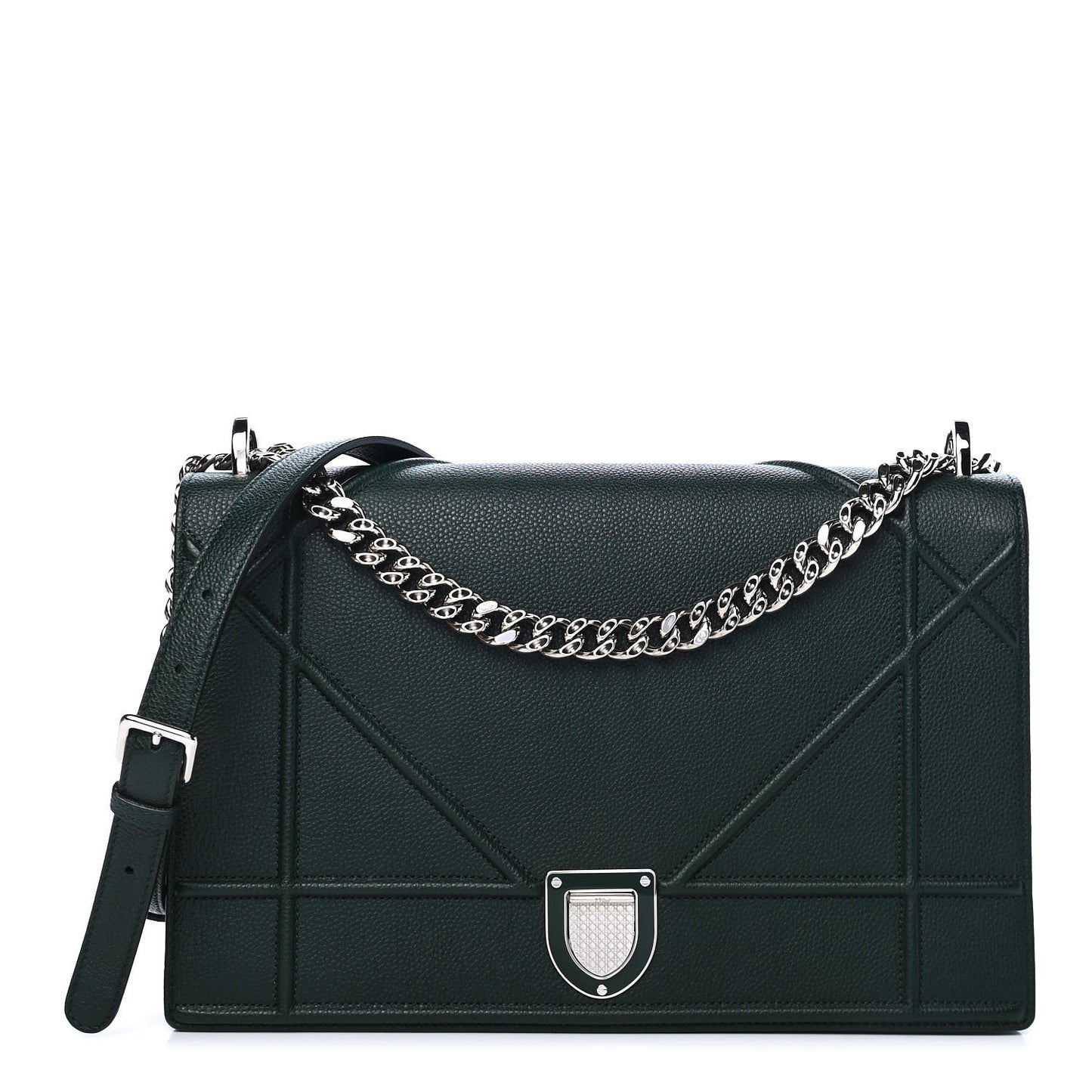 Grained Calfskin Large Diorama Flap Bag Green
