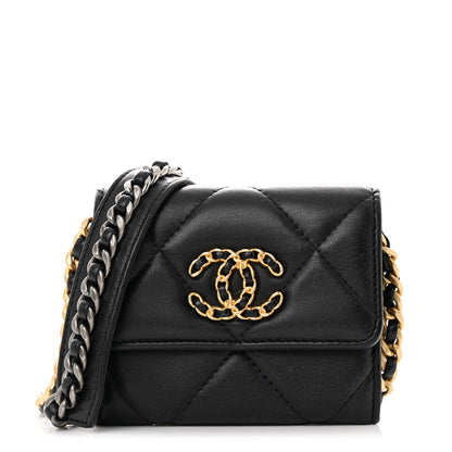 Chanel Lambskin Quilted Chanel 19 Flap Coin Purse With Chain Black 1 of 15