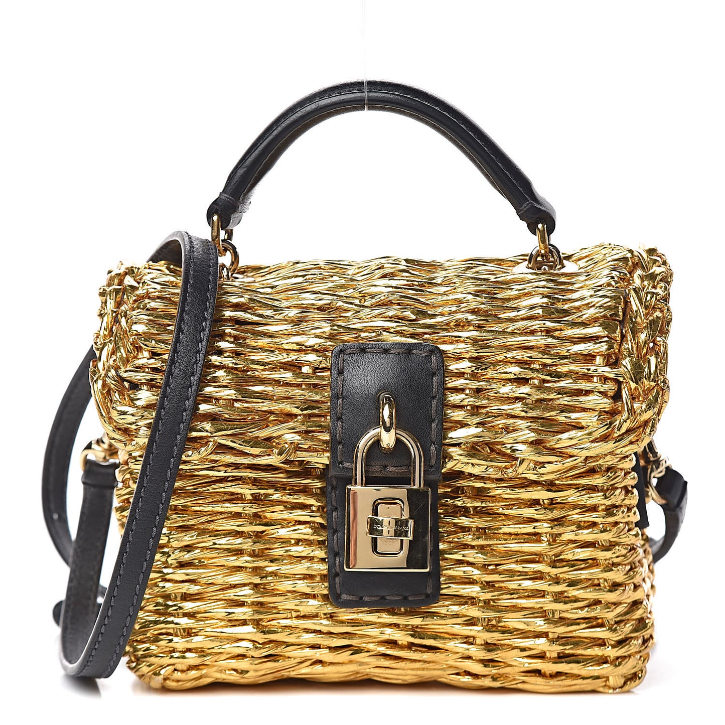 Metallic Coated Woven Raffia Shoulder Bag Gold