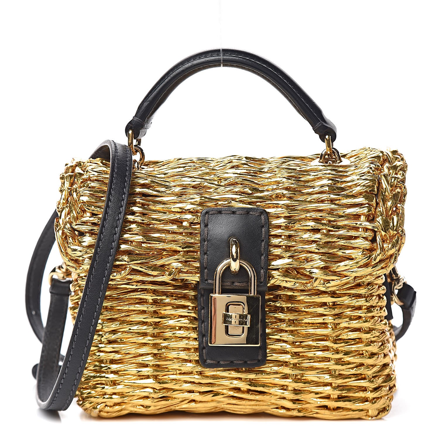 Dolce & Gabbana Metallic Coated Woven Raffia Shoulder Bag Gold 1 of 14