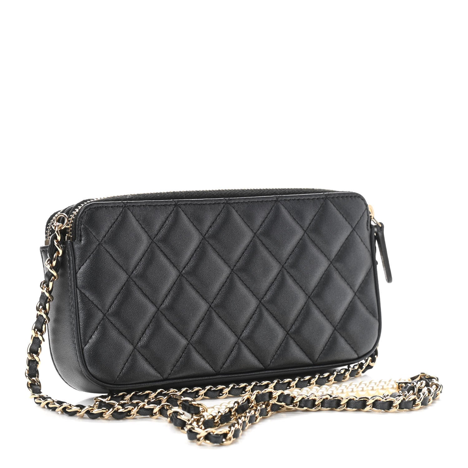 Chanel Iridescent Lambskin Quilted Pearl Clutch With Chain Black 3 of 16