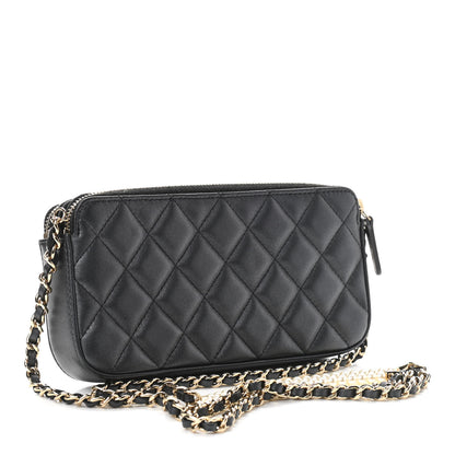Chanel Iridescent Lambskin Quilted Pearl Clutch With Chain Black 3 of 16