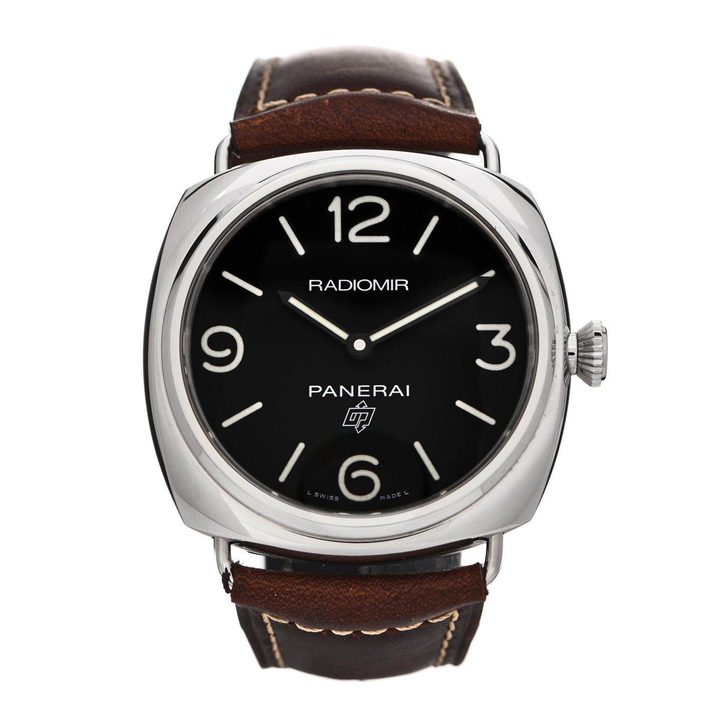 Stainless Steel Calfskin 45mm Radiomir Manual Winding Watch Black PAM00753