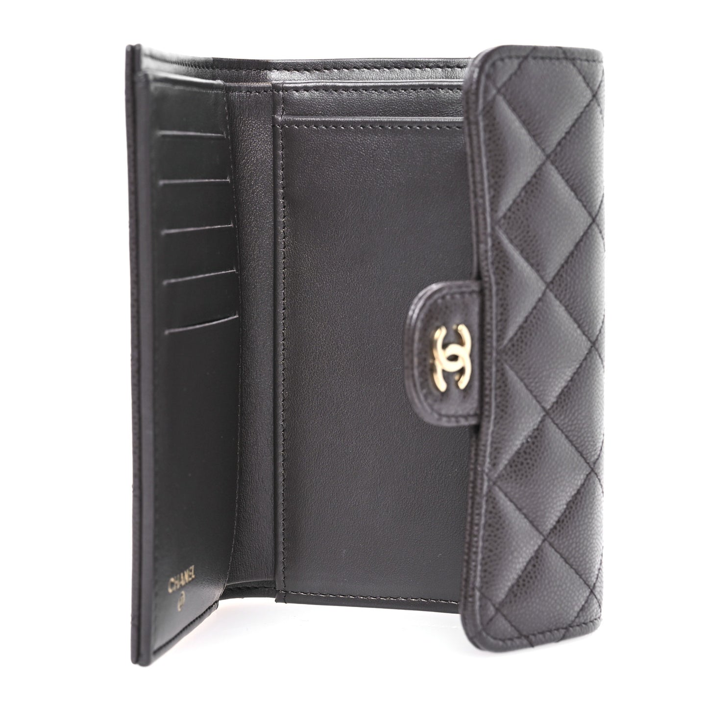 Caviar Quilted Medium Flap Wallet Dark Brown