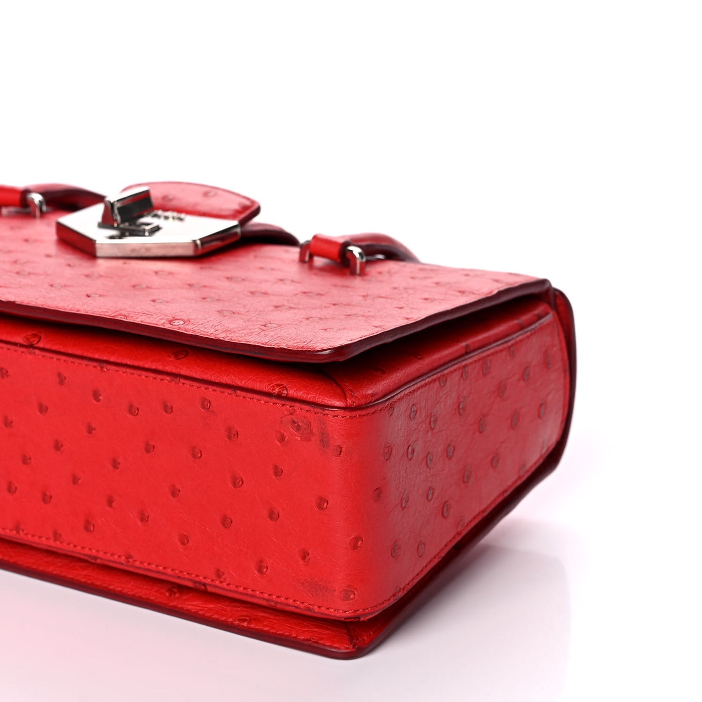 Ostrich Top Handle Shoulder Bag Rosso