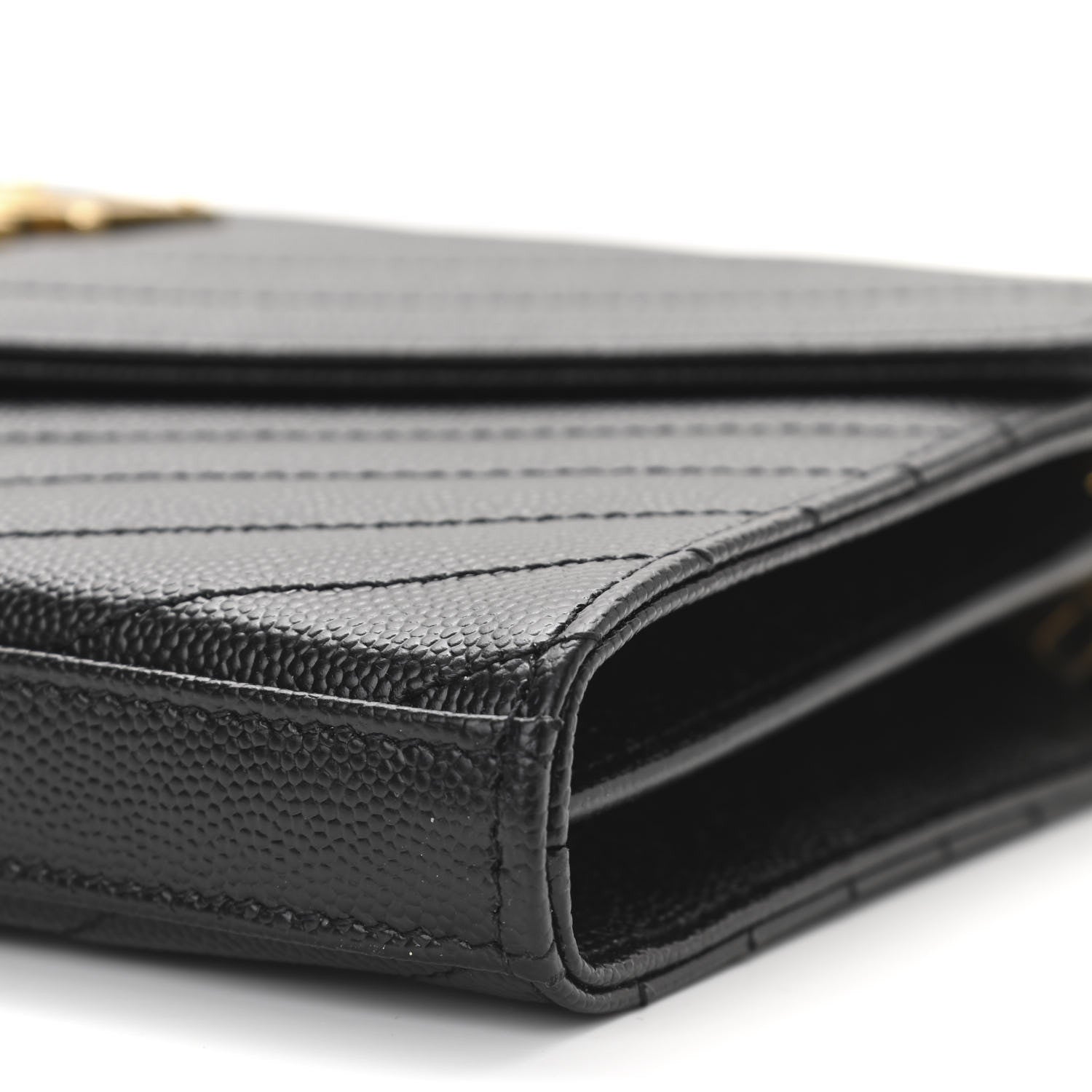 Saint Laurent Grain De Poudre Matelasse Chevron Monogram Chain Wallet Black 8 of 9