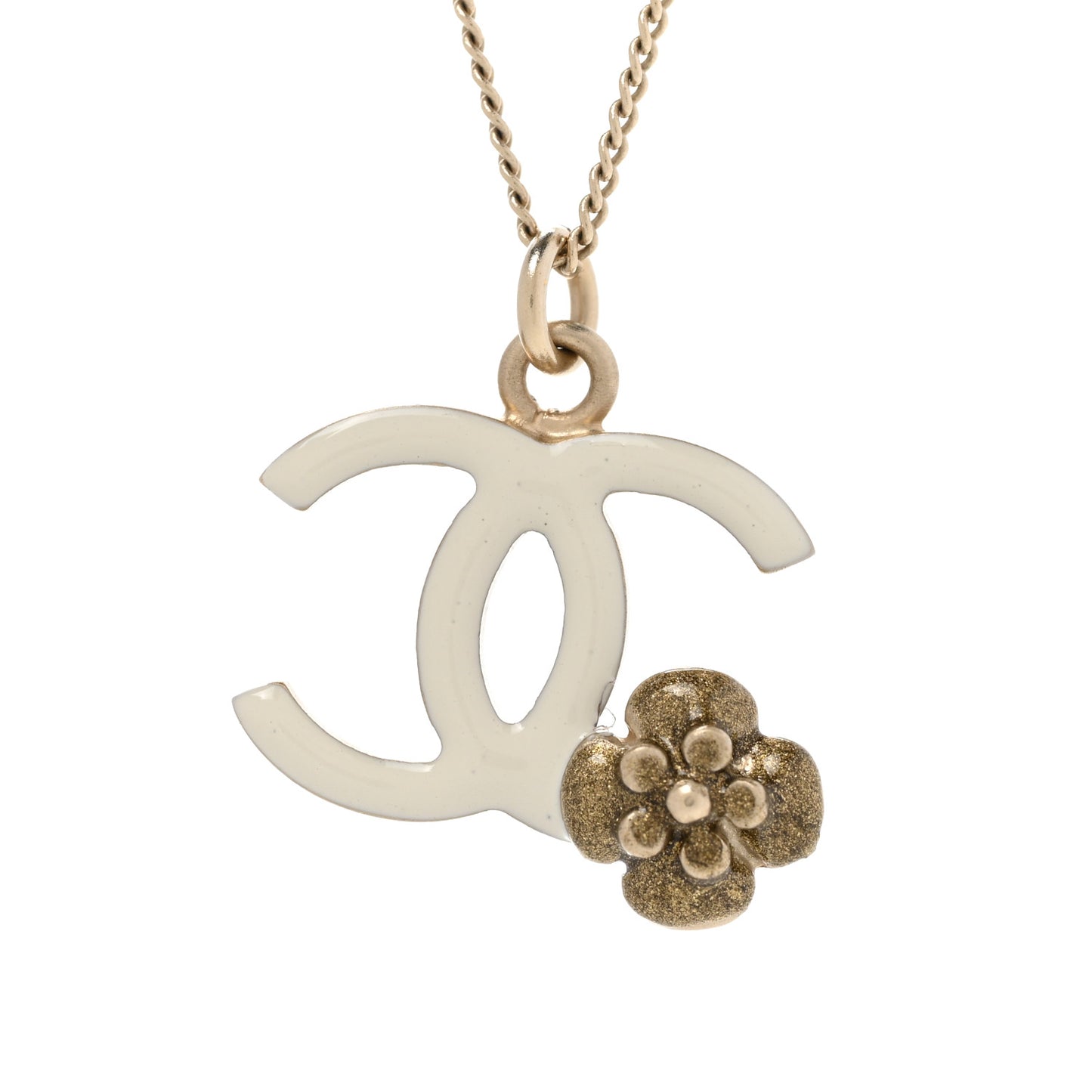 Enamel CC Camellia Necklace Ivory Gold
